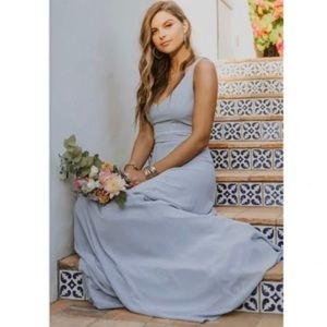 Show Me Your Mumu Jenn Maxi Dress Steel Blue Chiffon